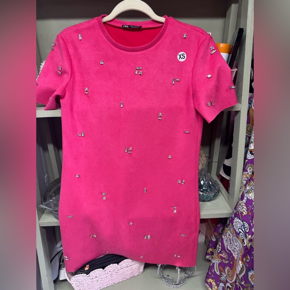 Zara Pink Mini Dress with Silver Accents - Picture 1 of 2